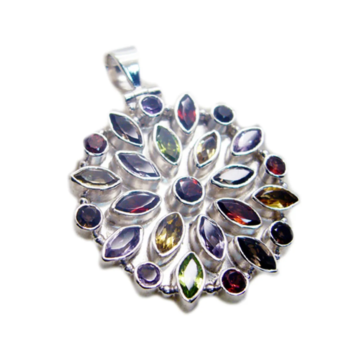 Riyo Easy Gemstone Multi Faceted Multi Color Multi Stone 1216 Sterling Silver Pendant Gift For Girlfriend