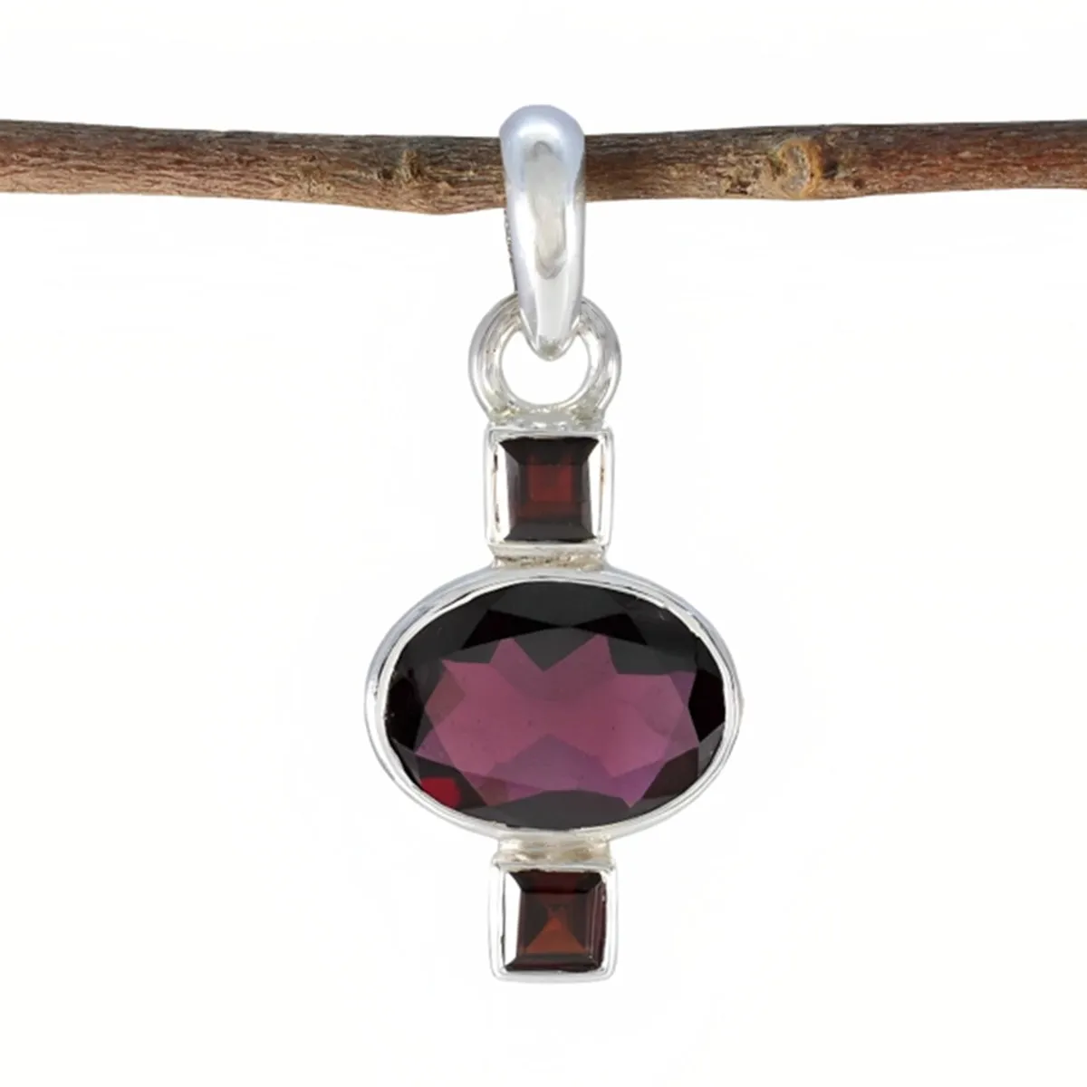 Riyo Engaging Gemstone Multi Faceted Red Garnet Sterling Silver Pendant Gift For Christmas