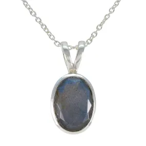 Riyo Fanciable Gems Oval Faceted Gray Labradorite Solid Silver Pendant Gift For Good Friday