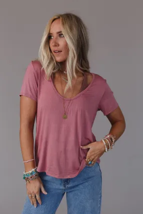 Scoop Neck Bralette Tee - Mauve