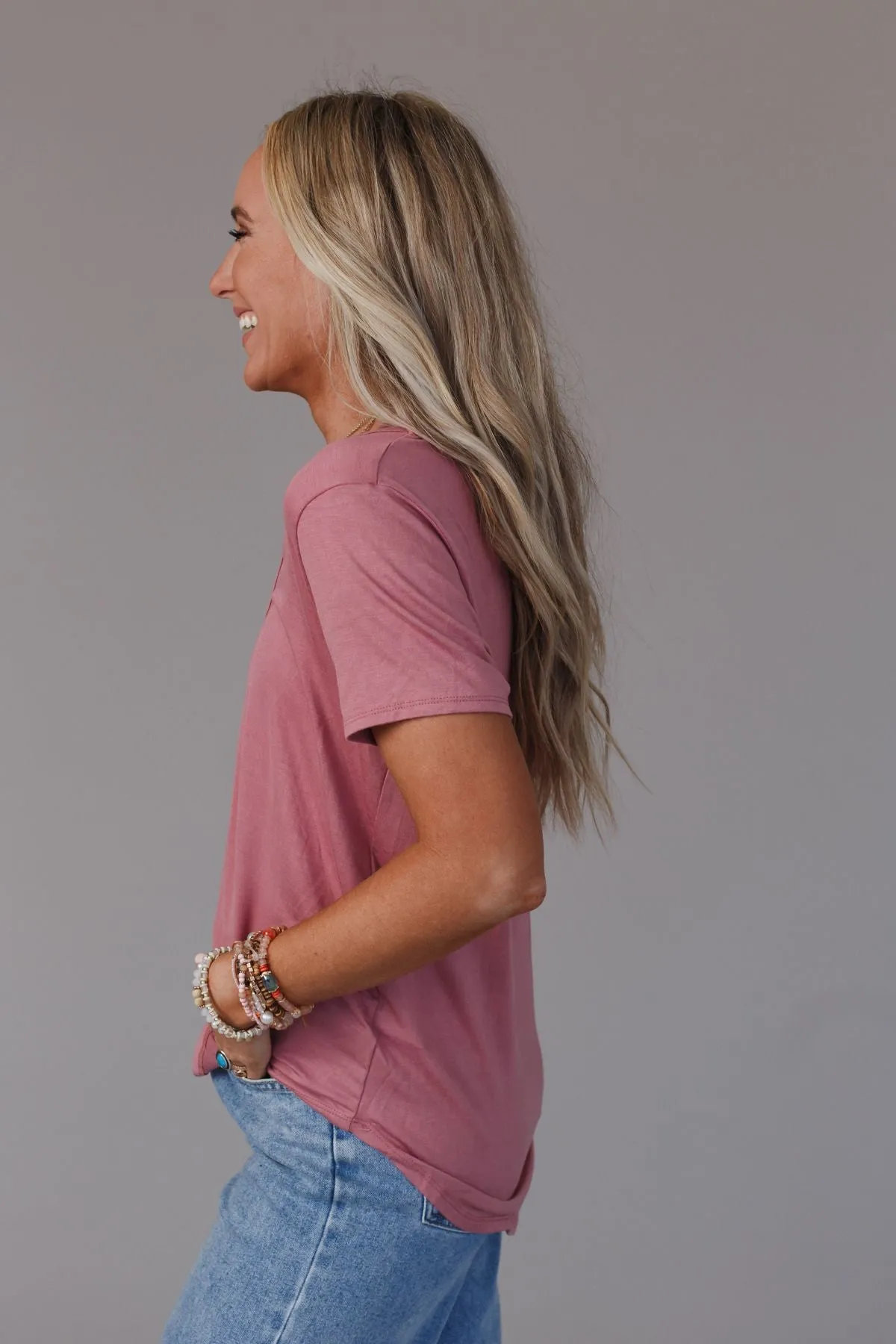 Scoop Neck Bralette Tee - Mauve