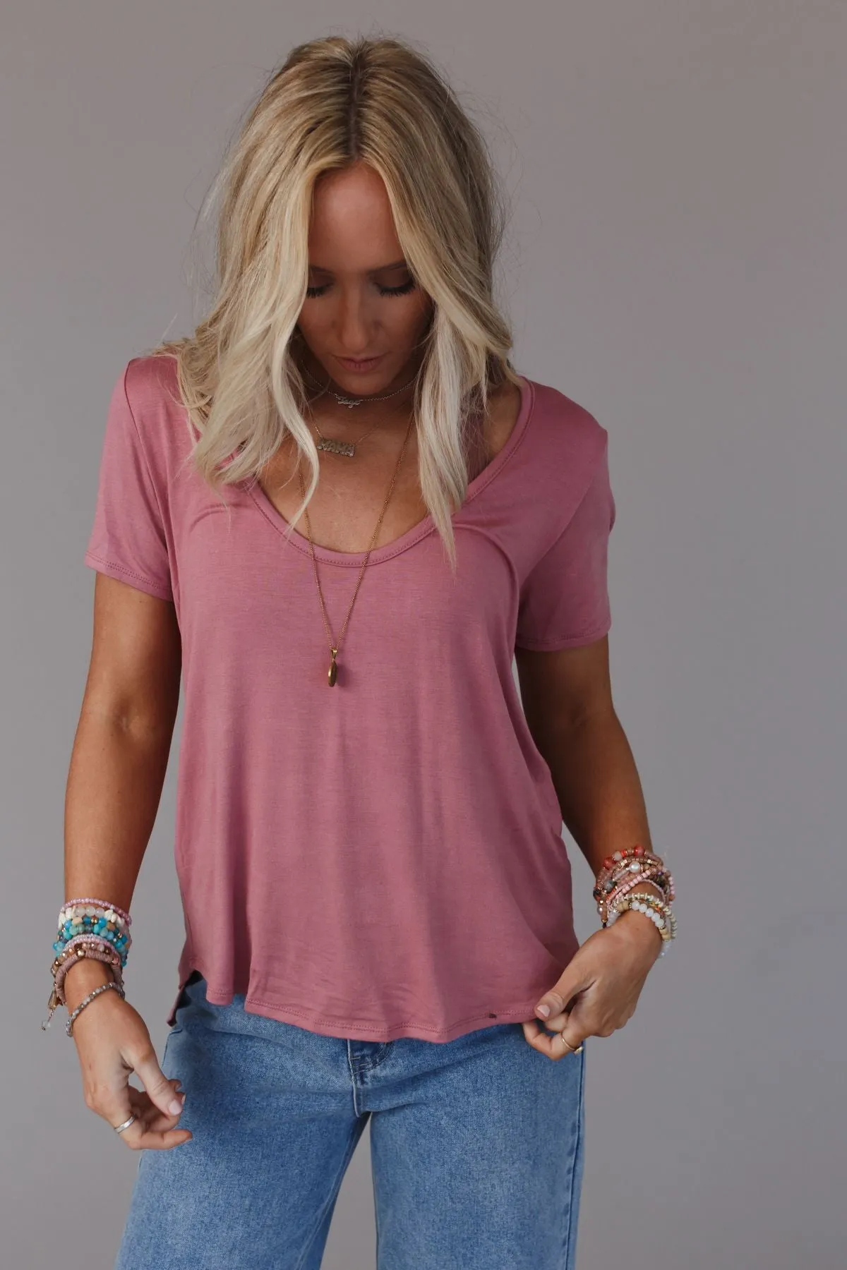 Scoop Neck Bralette Tee - Mauve