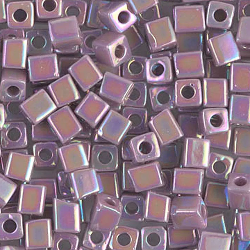 Seed Beads-4mm Cube-478 Opaque Mauve AB-Miyuki-7 Grams