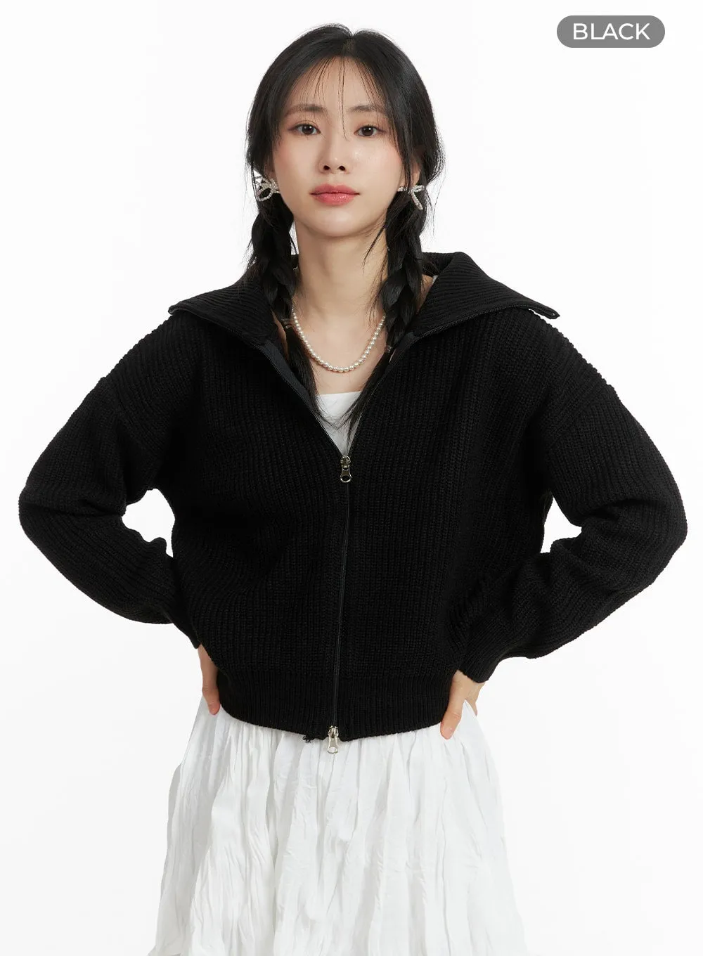 Solid Knit Hoodie Zipper Cardigan OM408