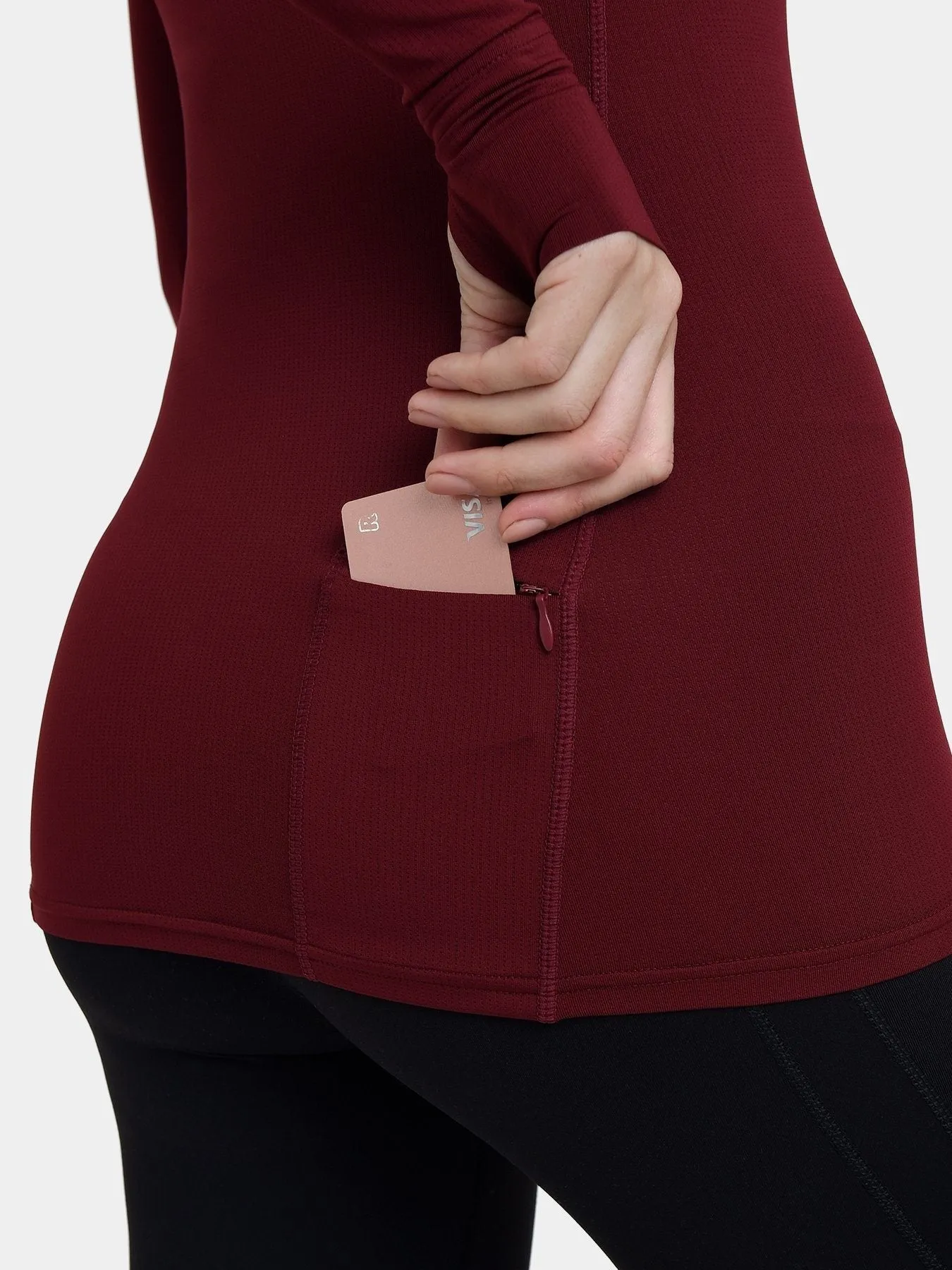 Stamina Long Sleeve Crew Neck Running Top For Women With Thumbholes & Back Zip Pocket