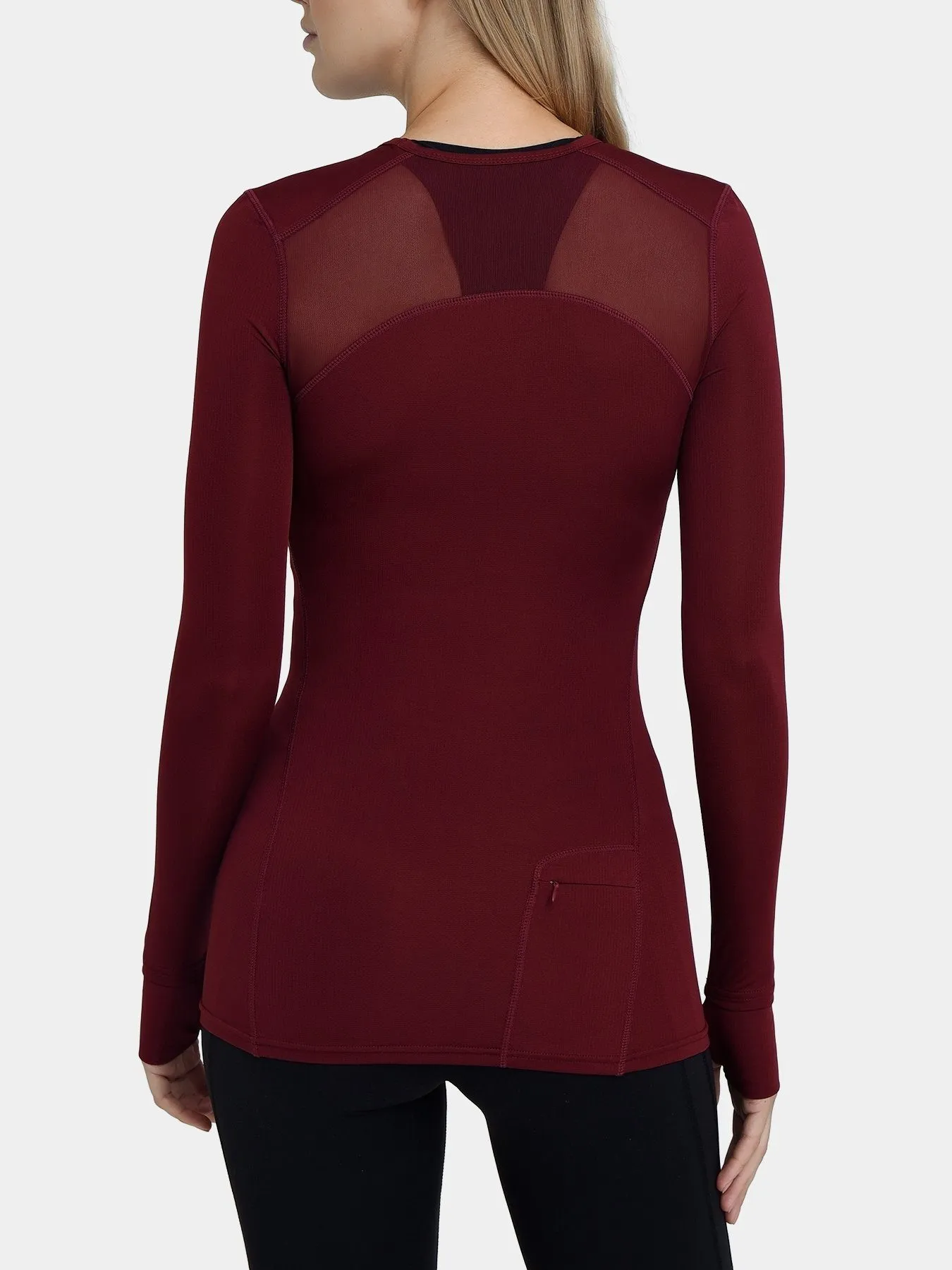 Stamina Long Sleeve Crew Neck Running Top For Women With Thumbholes & Back Zip Pocket