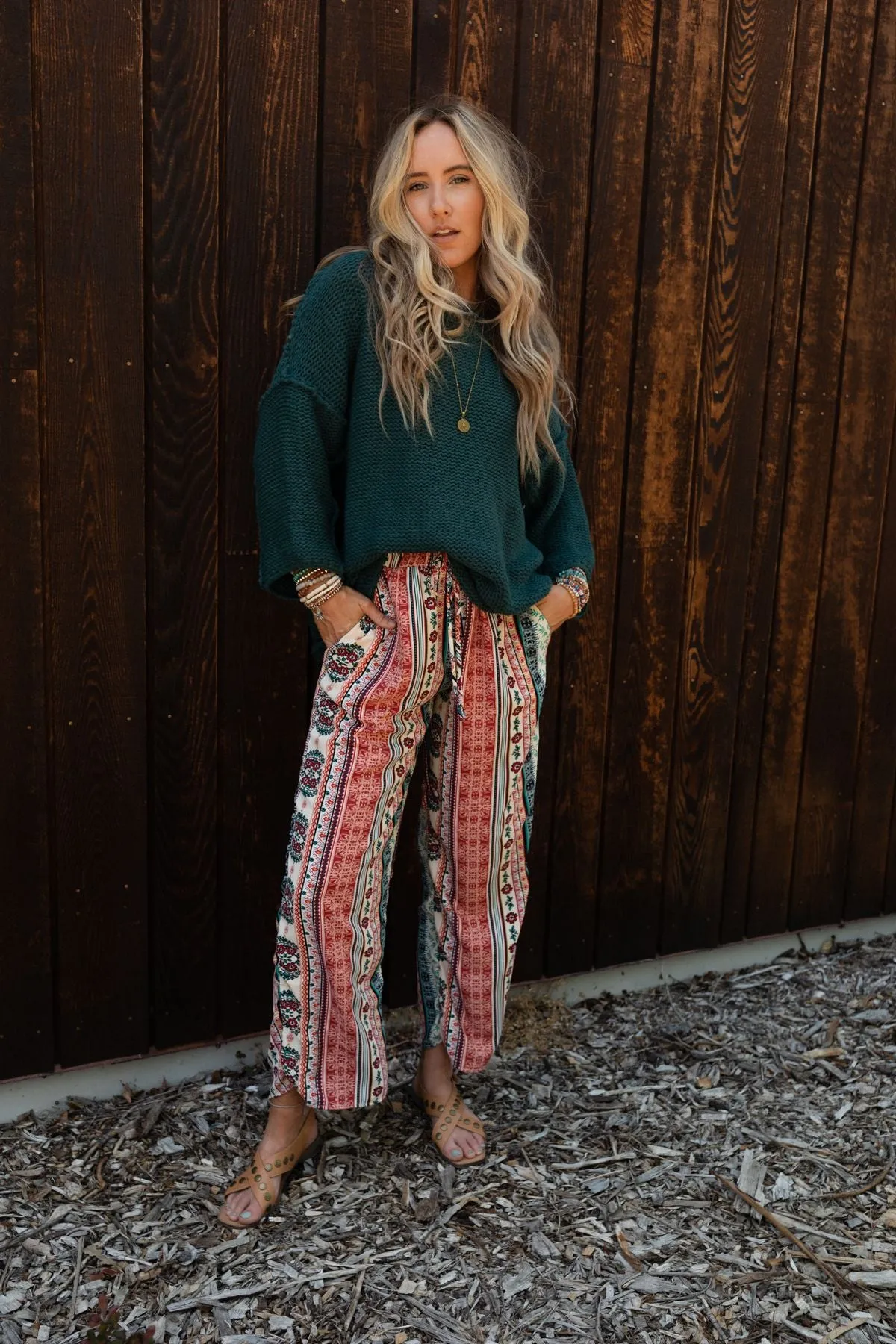 Staycation Wide Leg Drawstring Pant - Red Clay