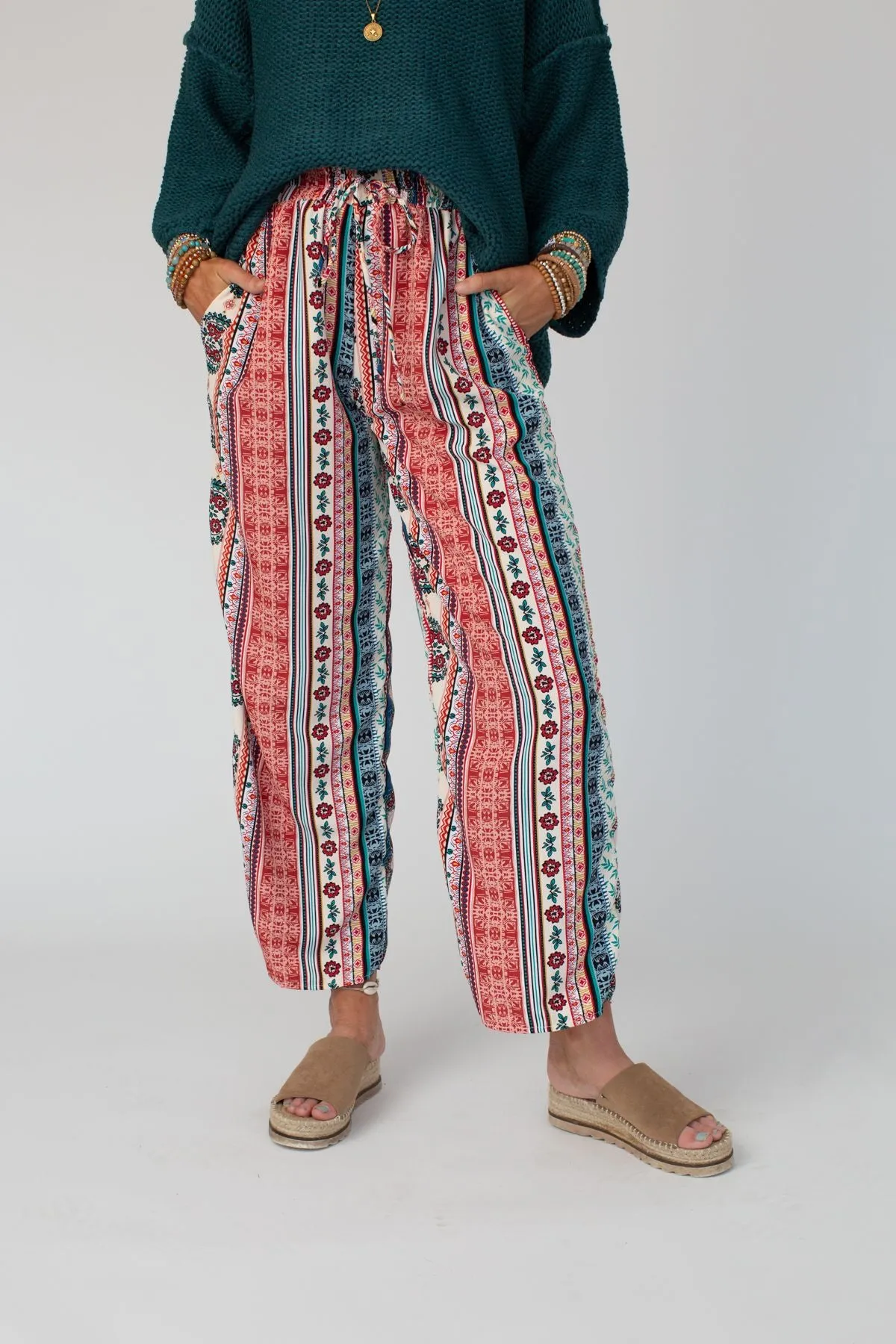 Staycation Wide Leg Drawstring Pant - Red Clay