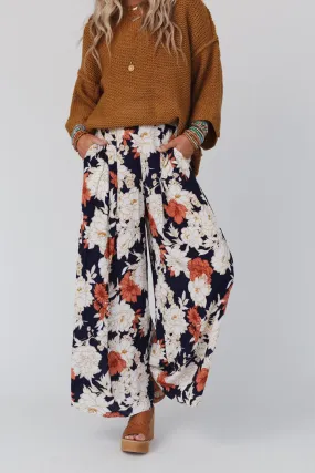 Treasure Floral Wide Leg Pants - Navy