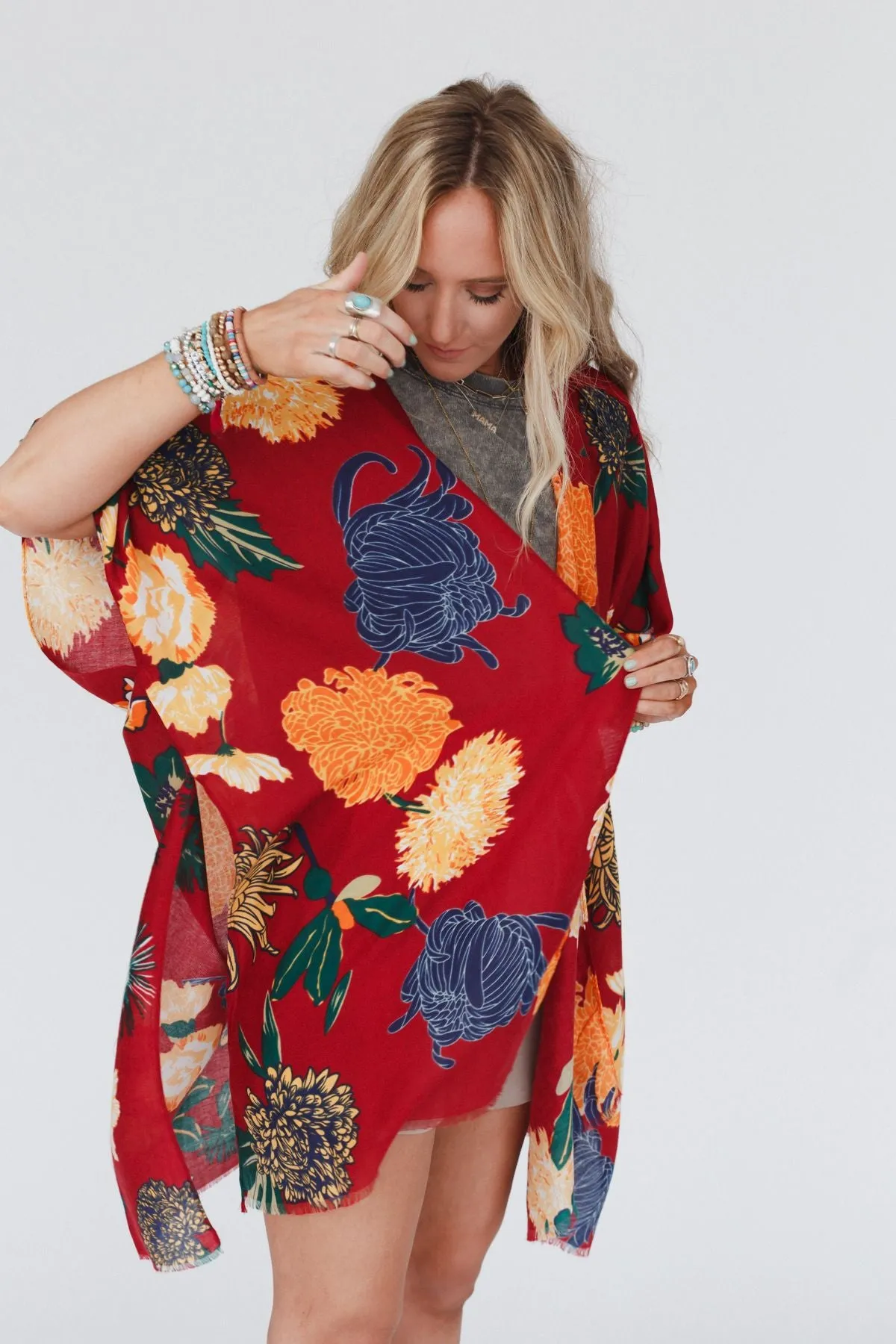 Tyler Floral Kimono - Red