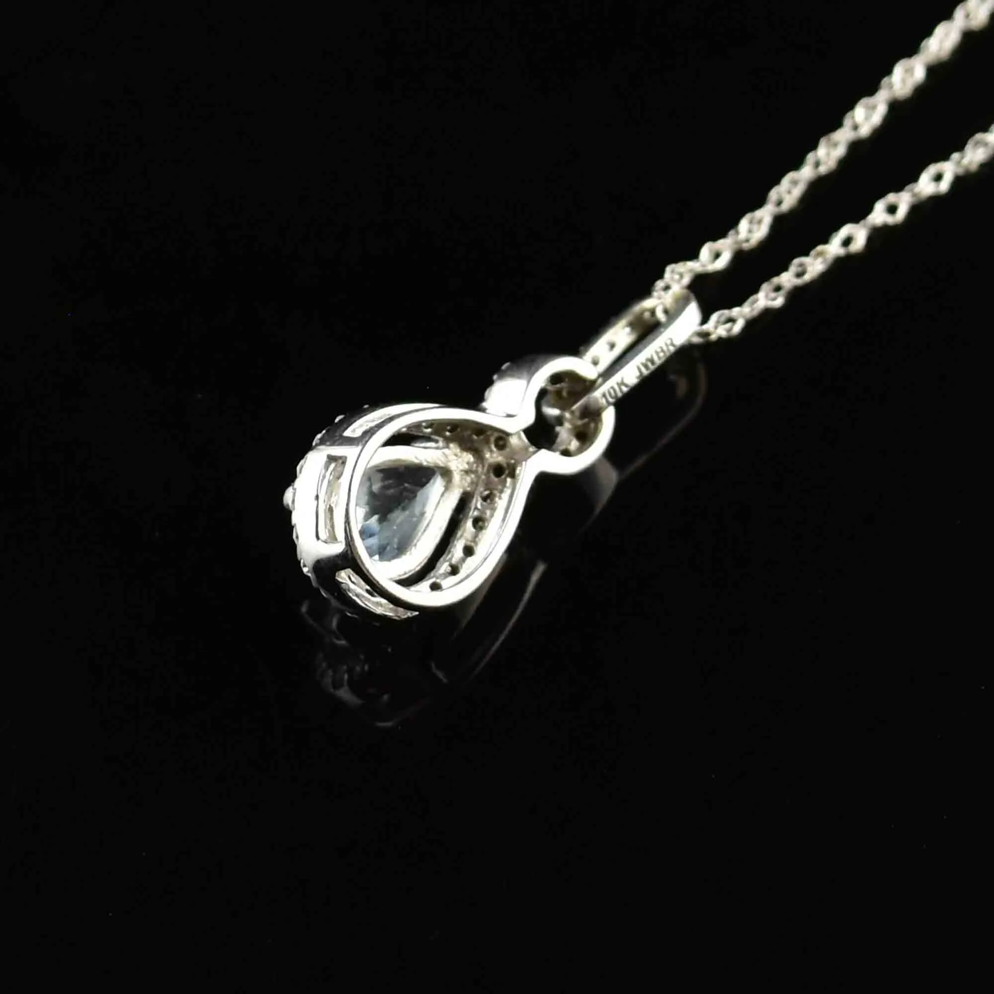 Vintage 10K White Gold Diamond Blue Topaz Pendant Necklace