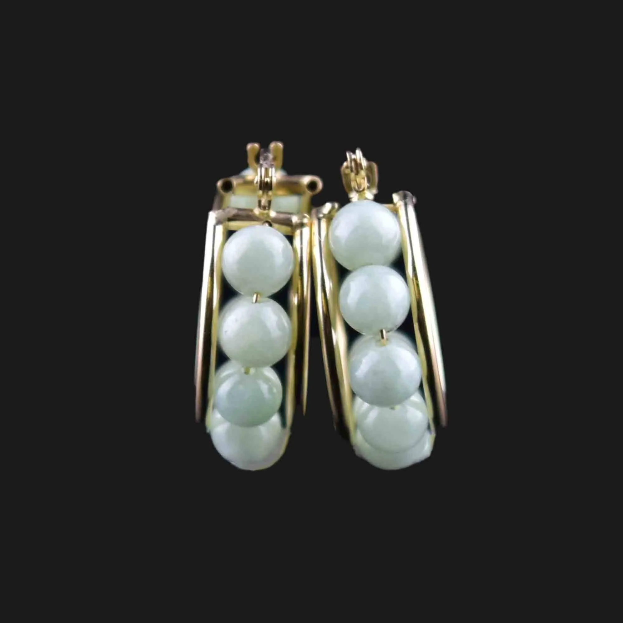 Vintage 14K Gold Jade Ball Hoop Earrings