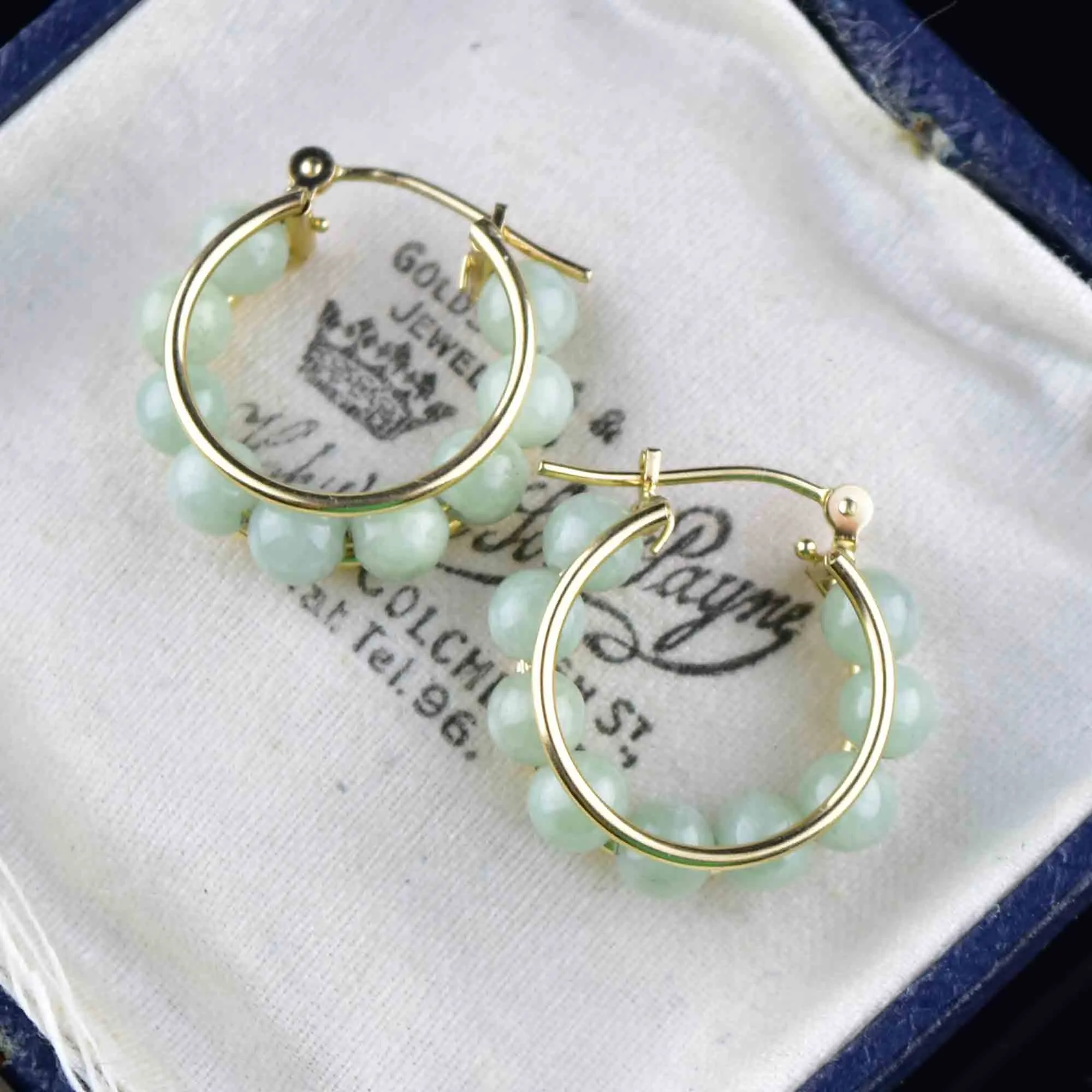 Vintage 14K Gold Jade Ball Hoop Earrings