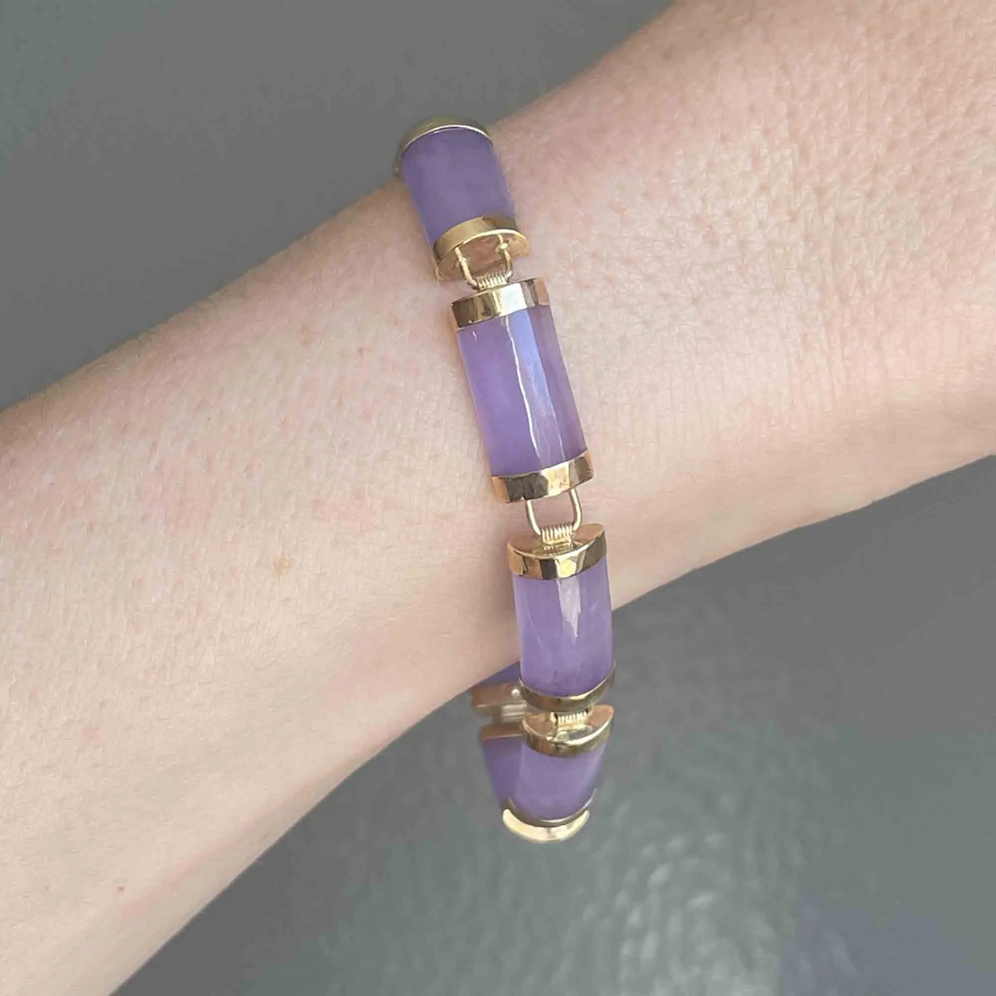 Vintage 14K Gold Purple Jade Bracelet