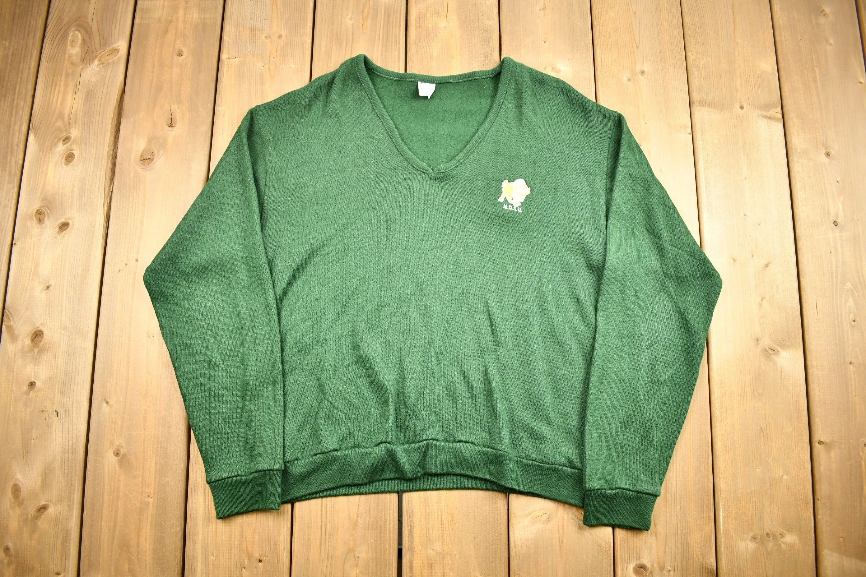 Vintage 1970s North Dakota State University Collegiate Sweater / Embroidered / Vintage Champion / Sportswear / True Vintage / Made In USA