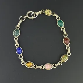 Vintage Agate, Chrysoprase, Quartz Scarab Egyptian Beetle Bug Gold Fill Bracelet