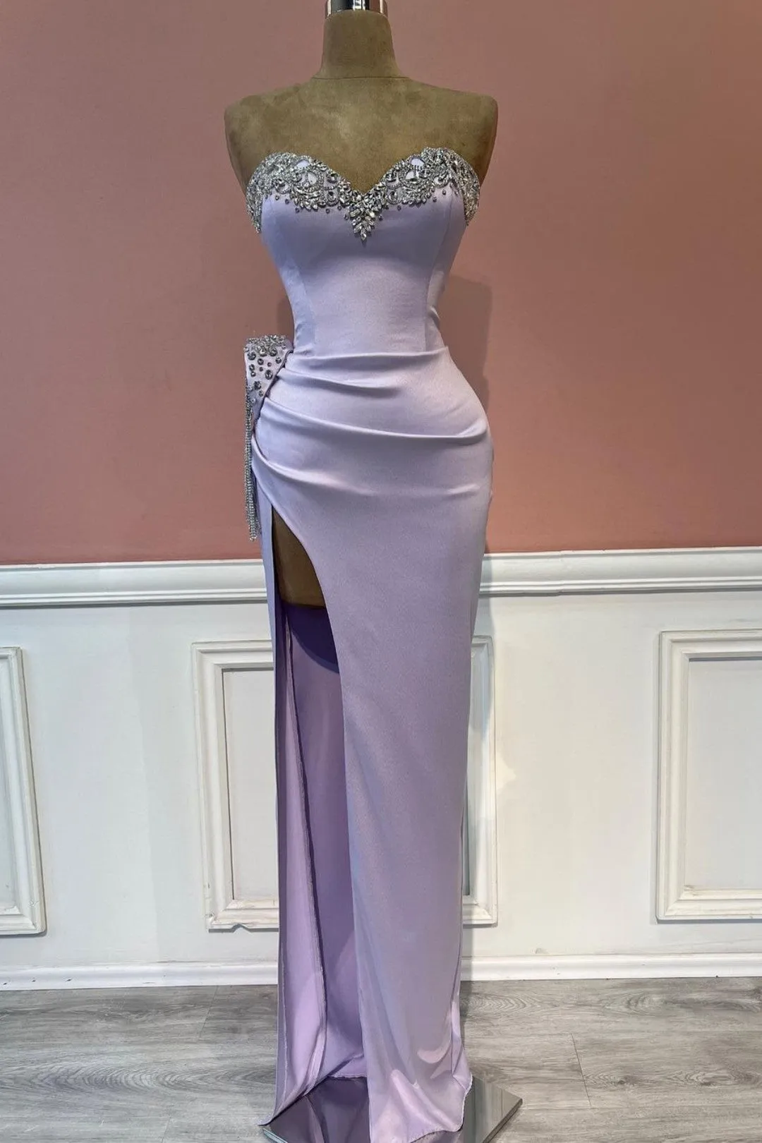 Violet Sweetheart Beadings Prom Dress With Side Slit