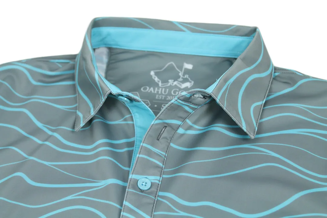 Wavy Blue Dunes- OGA Youth Polo - Gray / Sky Blue