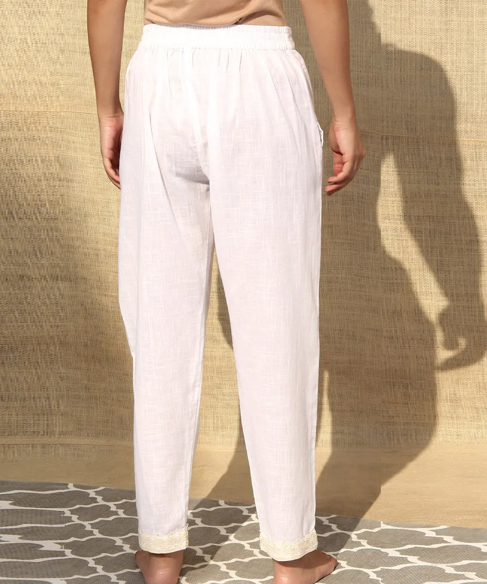 White handwoven cotton slub pant