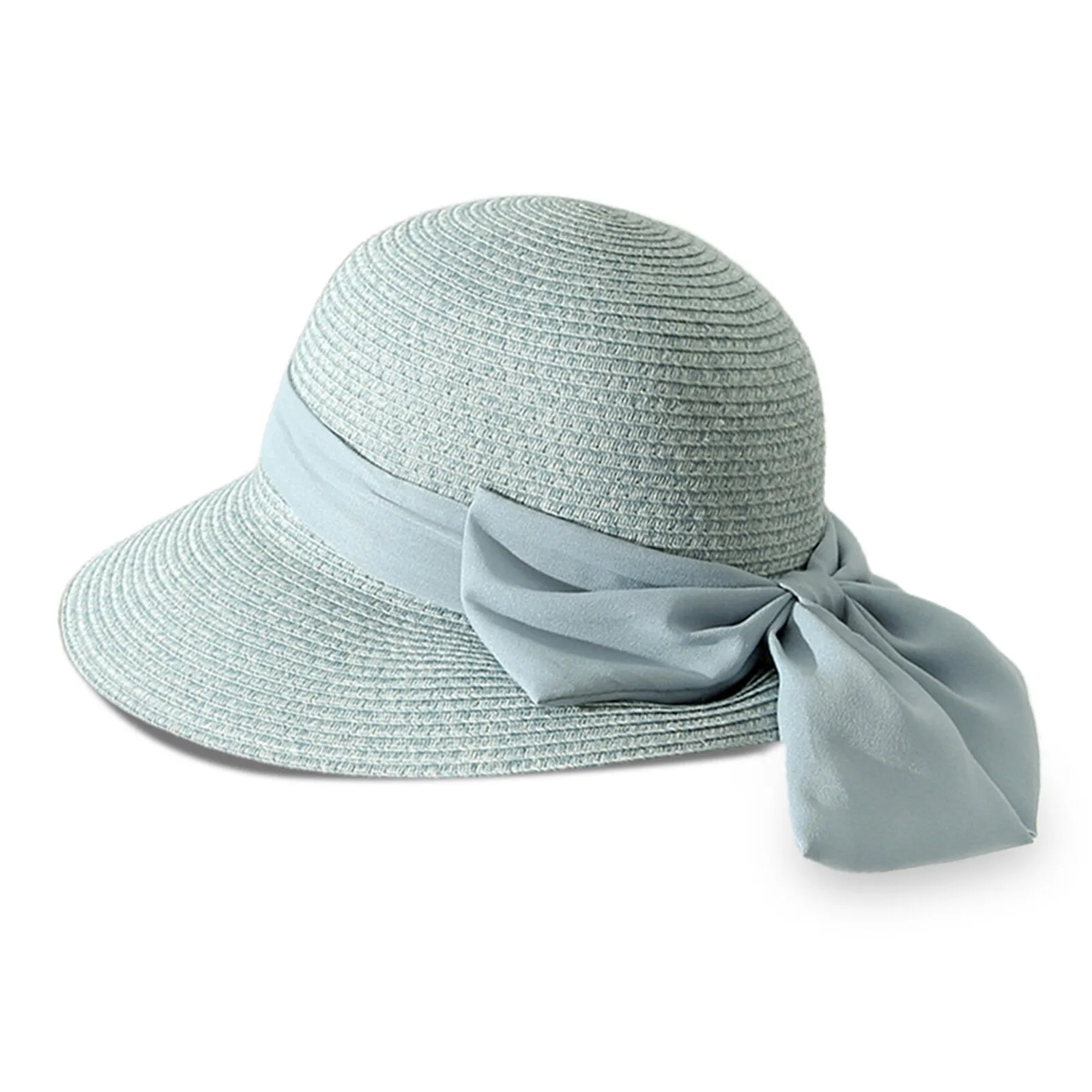 Women Straw Leisure Vacation Versatile Breathable Shade Big Bow Straw Hat Tour Beach Bucket Cap