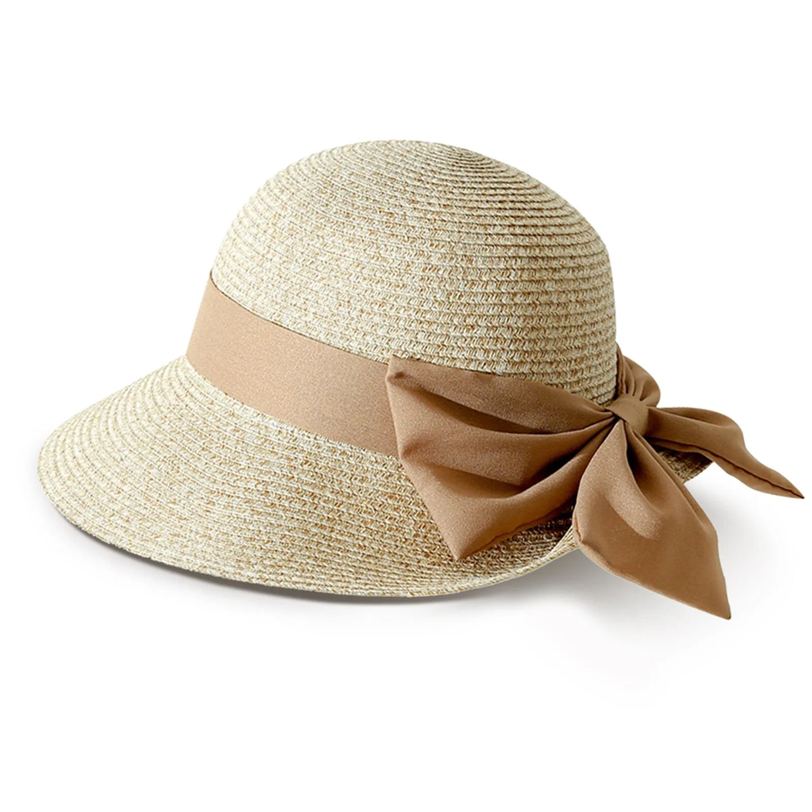 Women Straw Leisure Vacation Versatile Breathable Shade Big Bow Straw Hat Tour Beach Bucket Cap