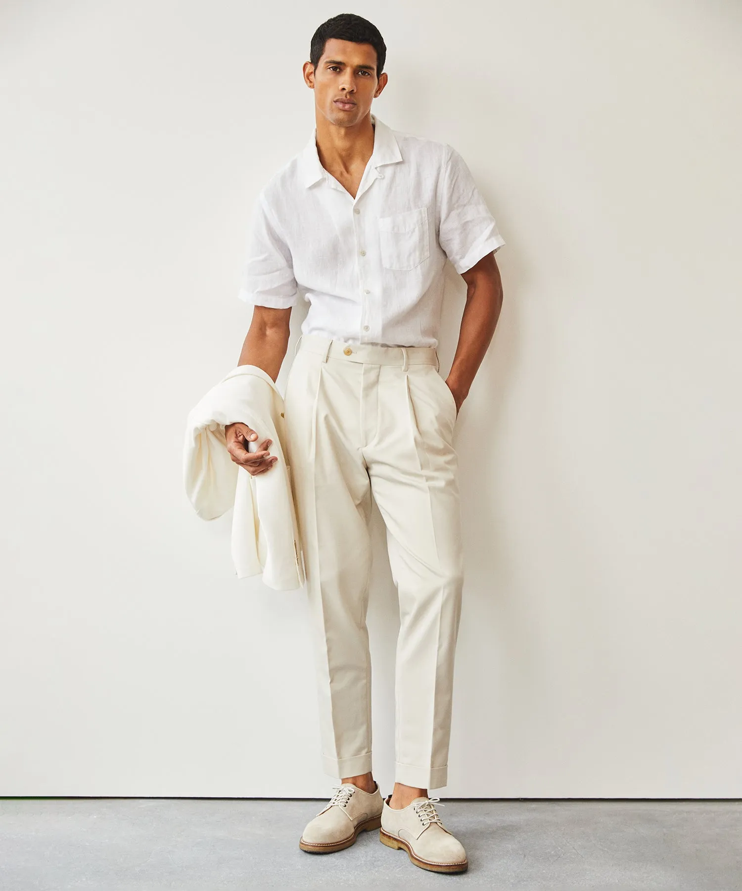 Wool Cotton Madison Trouser in Coastal White