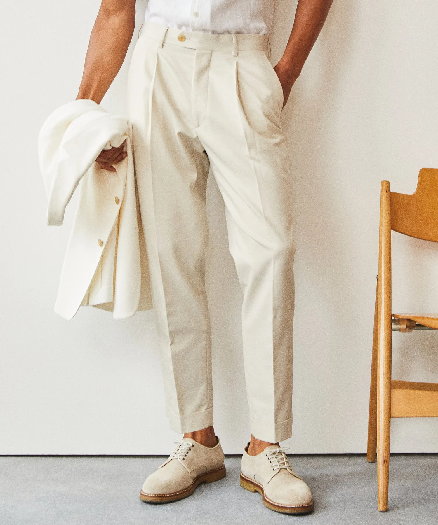 Wool Cotton Madison Trouser in Coastal White